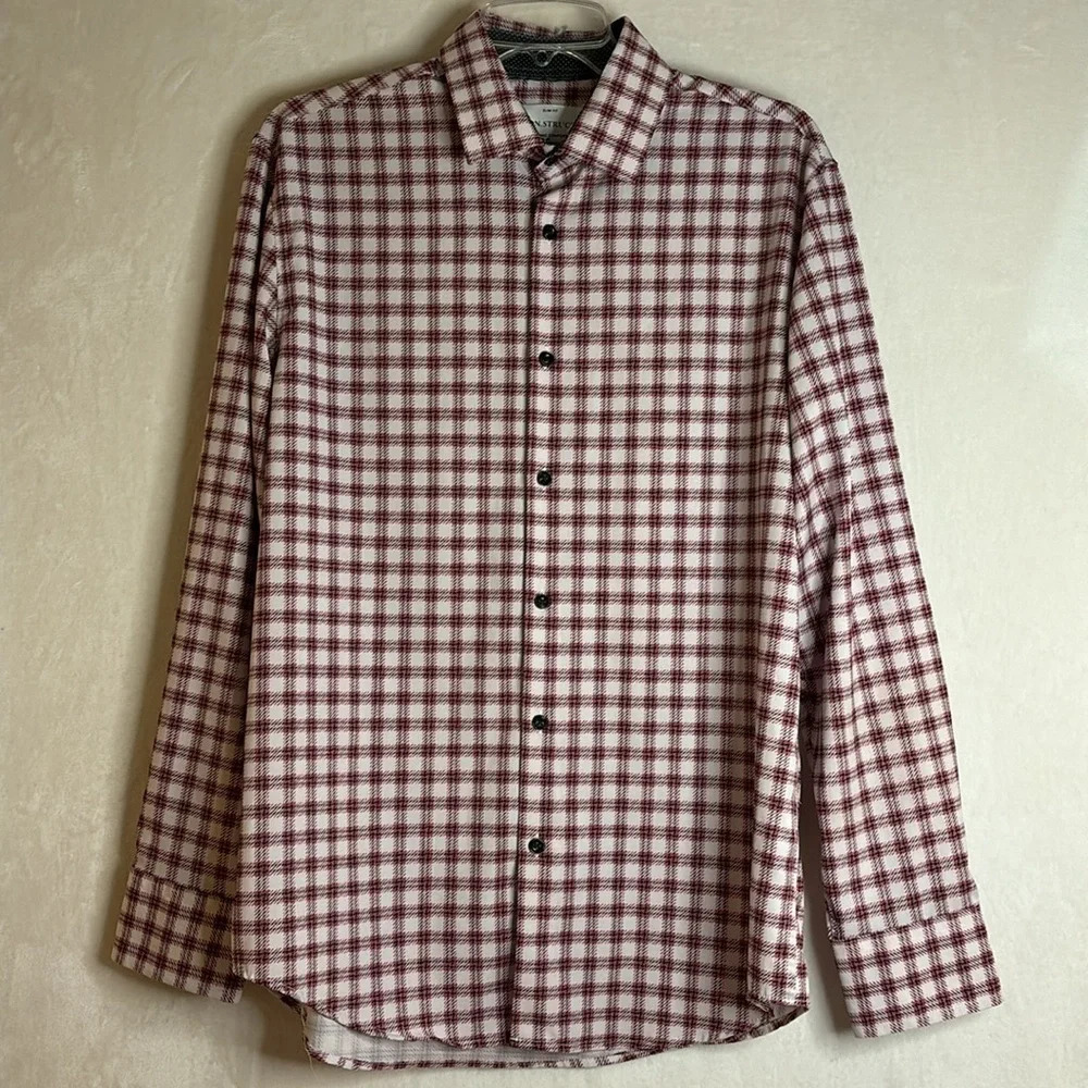Con.Struct Cooling Comfort Slim Fit Plaid Stretch Button Up Shirt Size Large